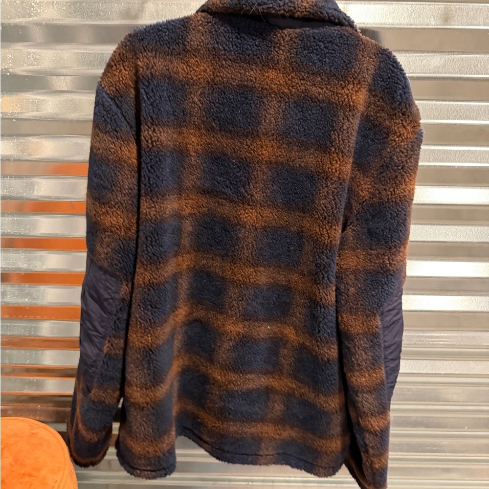 Rock & Roll denim Brown and Navy Plaid Fleece Jacket woman’s size large - Picture 3 of 3
